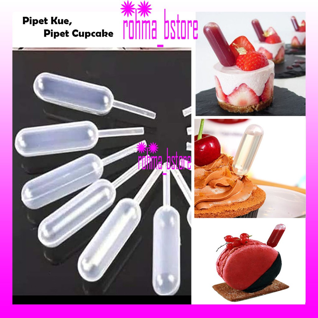 Pipet Cupcake 50 pcs 4ml Pipet Plastik kue Macaroons Dessert Selai Fla Saos Kecap