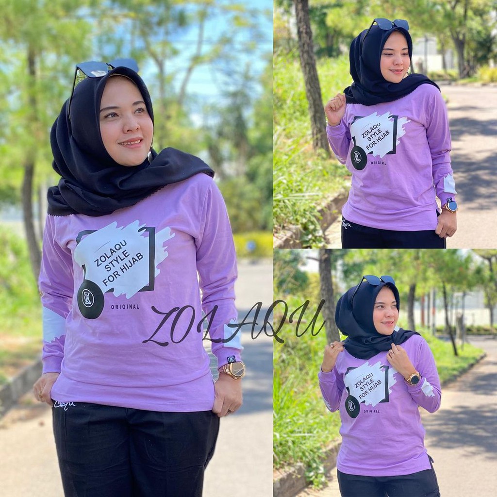Zolaqu Kaos Wanita Lengan Panjang Terlaris 2021 Combed 24S Atasan Wanita [ Warna Lilac Ungu ]