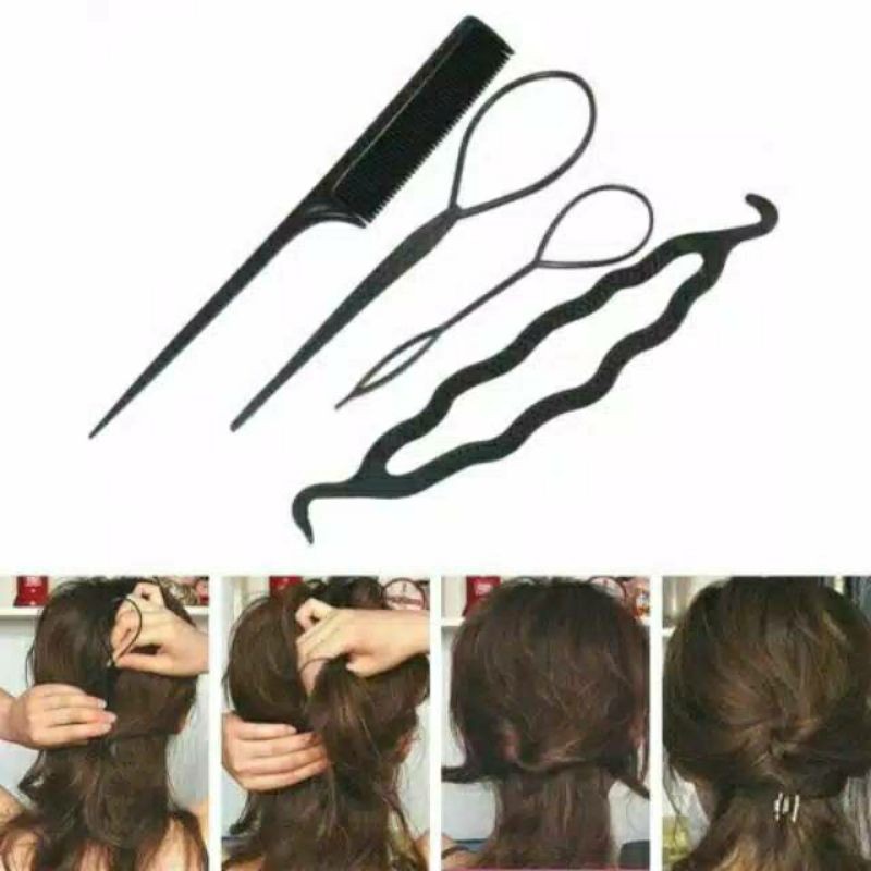 alat styling rambut ALAT STYLING SANGGUL RAMBUT 4 in 1 SET SISIR PENJEPIT SANGGUL