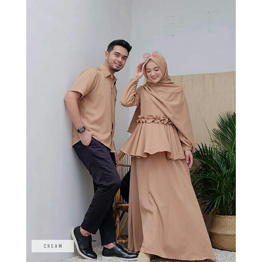 Aulia Dalmi Couple set dress couple wanita plus koko pria + Pashmina casual formal fashion muslim ag