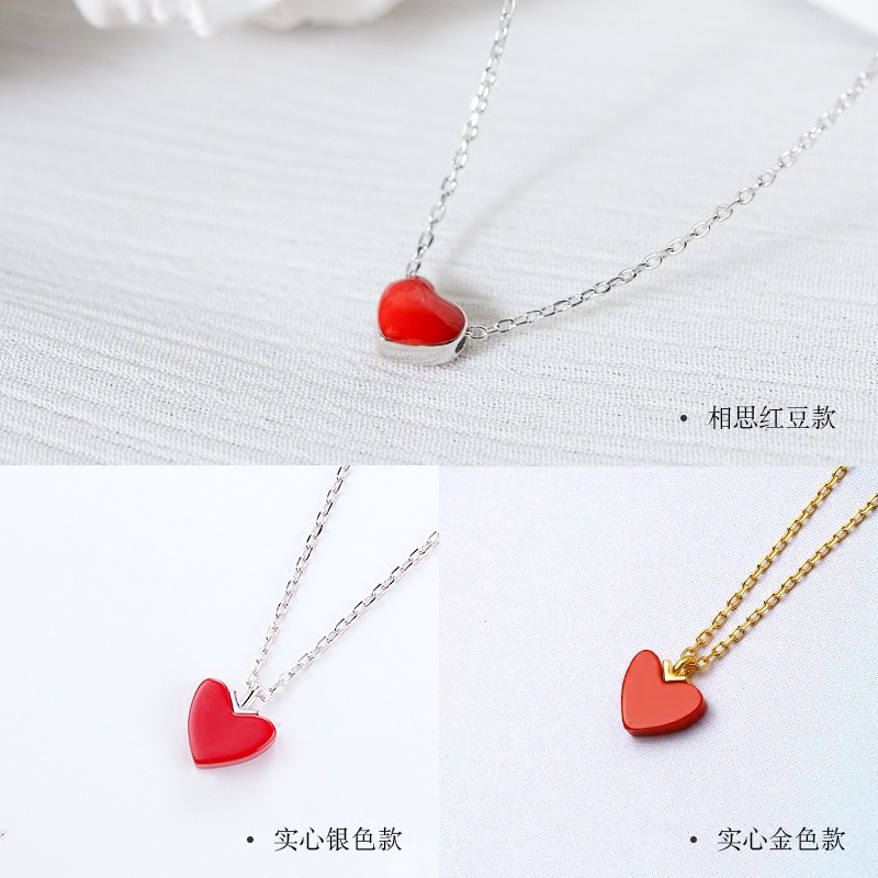 [Ready Stock]Fashion Plated 925 Sterling Silver Red Heart Necklace Heart Clavicle Chain Heart Pendant