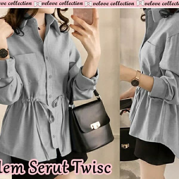 Hem Serut Twisc Baju Atasan Kemeja Wanita Kerja Kantor Formal Casual Trendy Model Kekinian Terbaru
