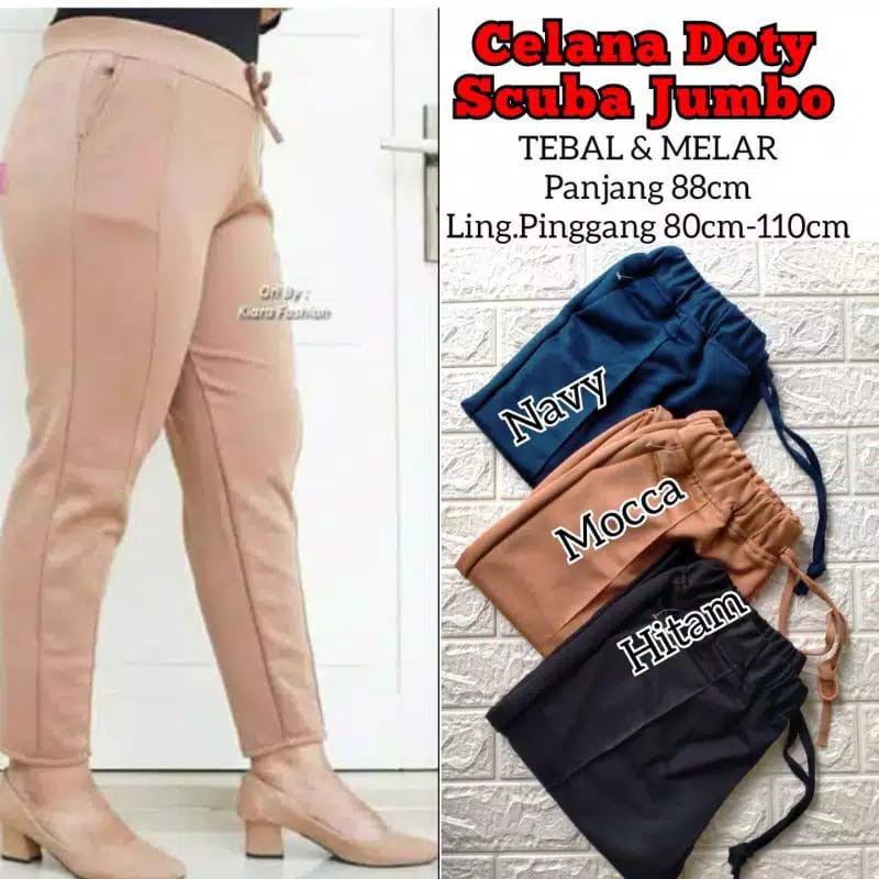 CELANA KERJA BASIC KASUAL | COD✅ Doty Pants ~ Scuba Premium All Size XXL fit BB 60-80kg / soft dan stretching celana panjang wanita/bawahan kasual wanita