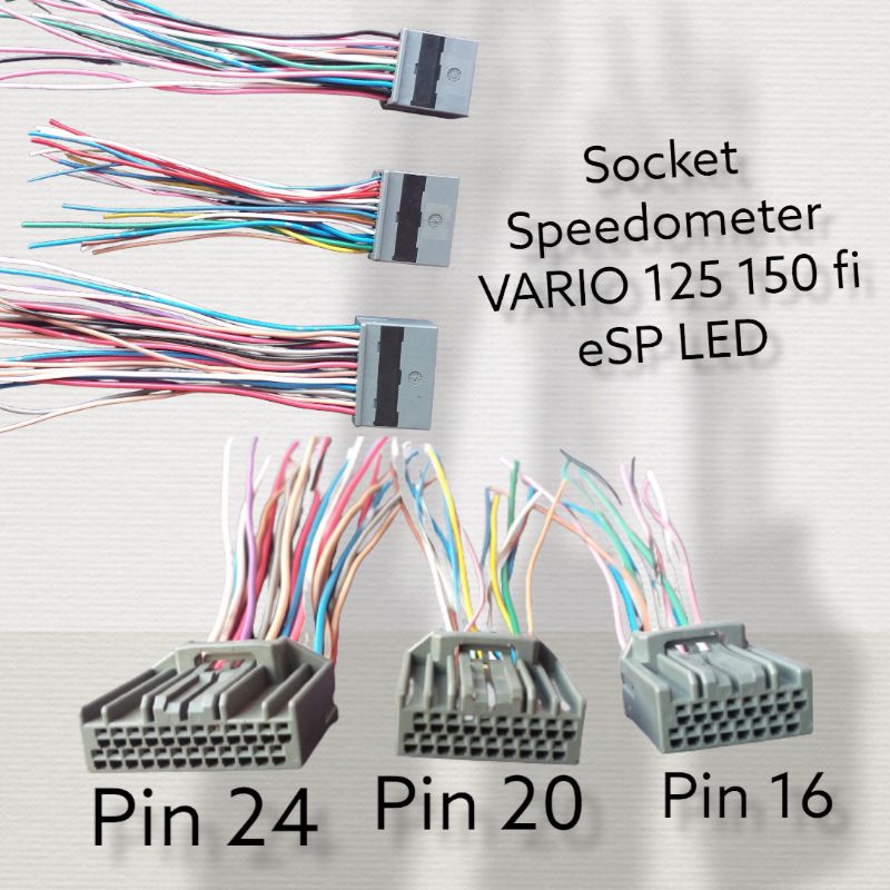 Soket Speedometer full kabel Pin 24, 20, 16 untuk motor VARIO 125 150 fi, eSP, LED CB150