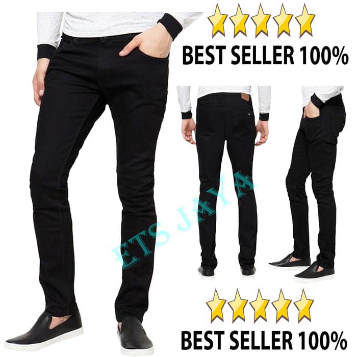 celana jeans hitam skinny / slimfit panjang pria - DC - Levis - Lois -