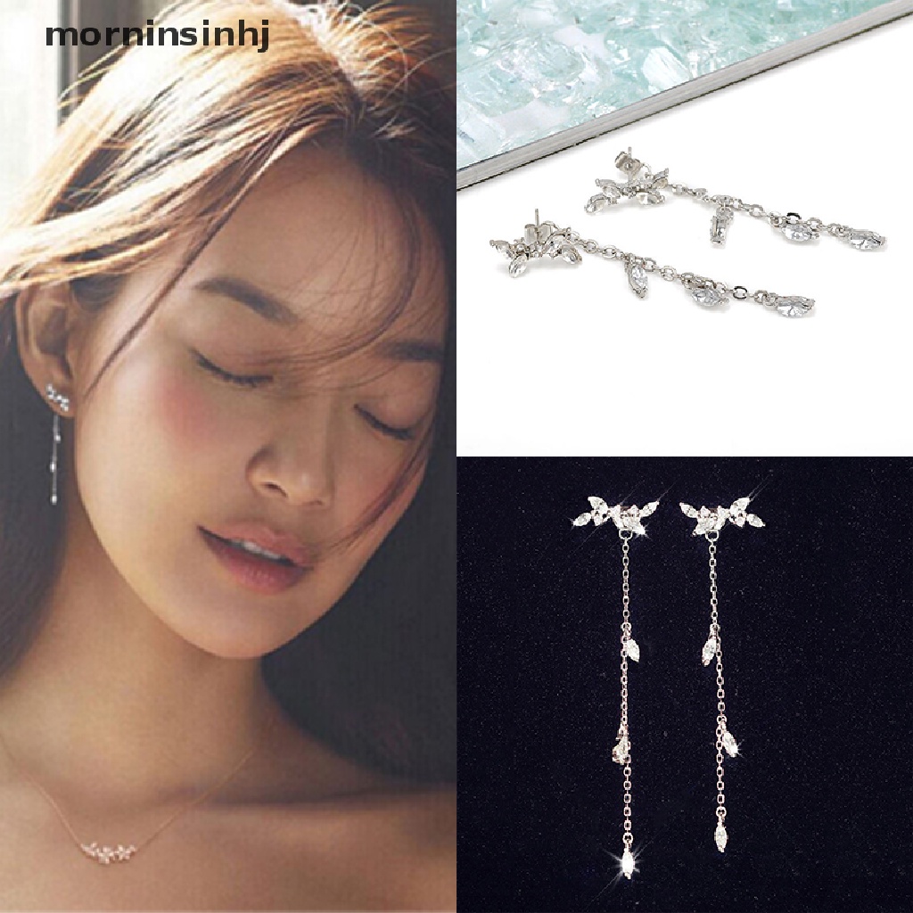 Mornin Anting Tusuk Gantung Desain Daunrumbai Gaya Korea Untuk Wanita