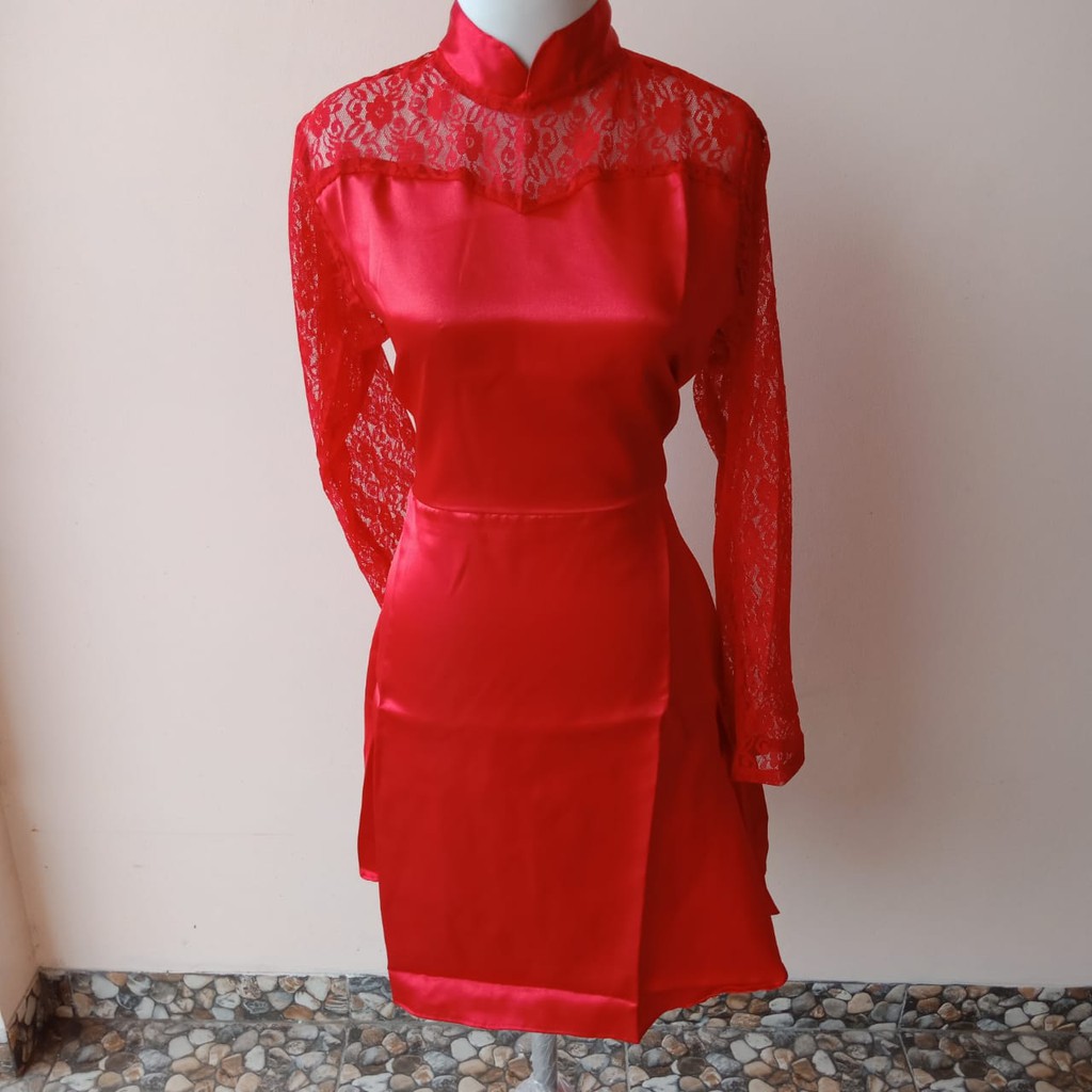 LV DRESS IMLEK CHEONGSAM CHINESE PARTY REAL PICT / Mididress Pesta China Pakaian Wanita