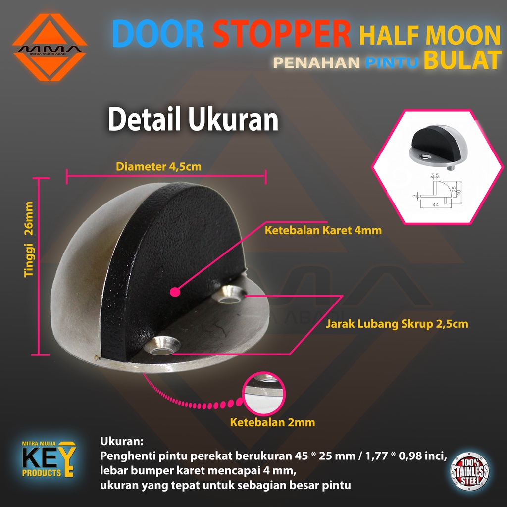 Door Stopper Bulat Stainless | Penahan Pintu Bulat Keong Door Stop