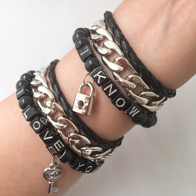 gelang couple I love you  hitam abu