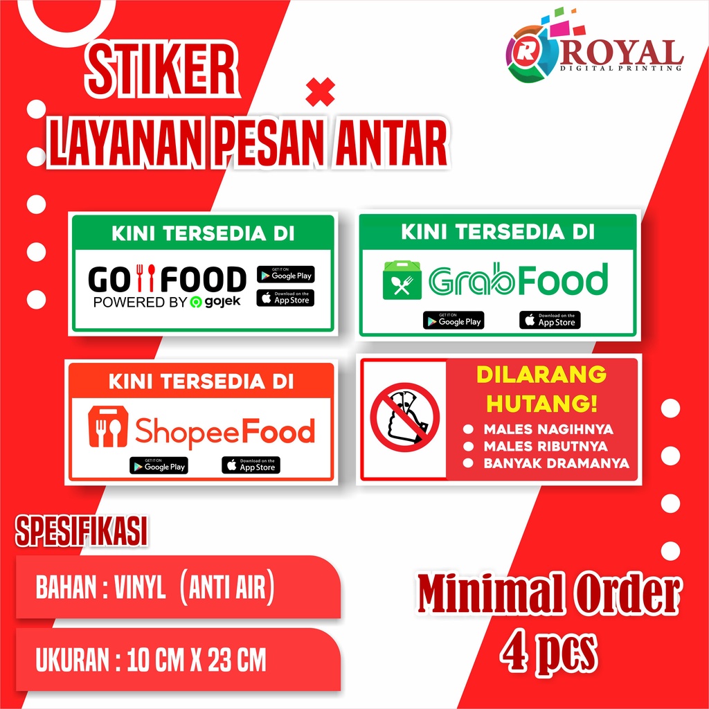 STIKER LAYANAN PESAN ANTAR// GOFOOD, GRABFOOD, SHOPEEFOOD, (Tempel dinding/kaca) Stiker vinyl Murah 