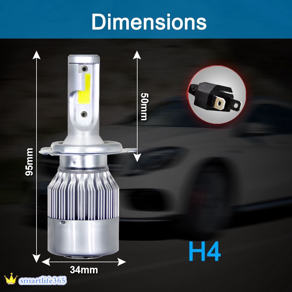 H4 9003 HB2 200W 20000LM LED Conversion Headlight KIT Hi/Low Beam 6000K