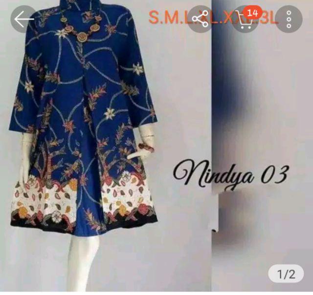 Tunik Santika Pias Cibulan Kupu List Warna Batik Solo Seragam Kantor Muslim Baru Cantik Kekinian