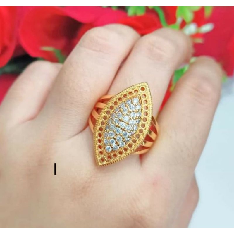 Cincin Dewasa Permata Full Perhiasan Wanita Gold Modern (COD)