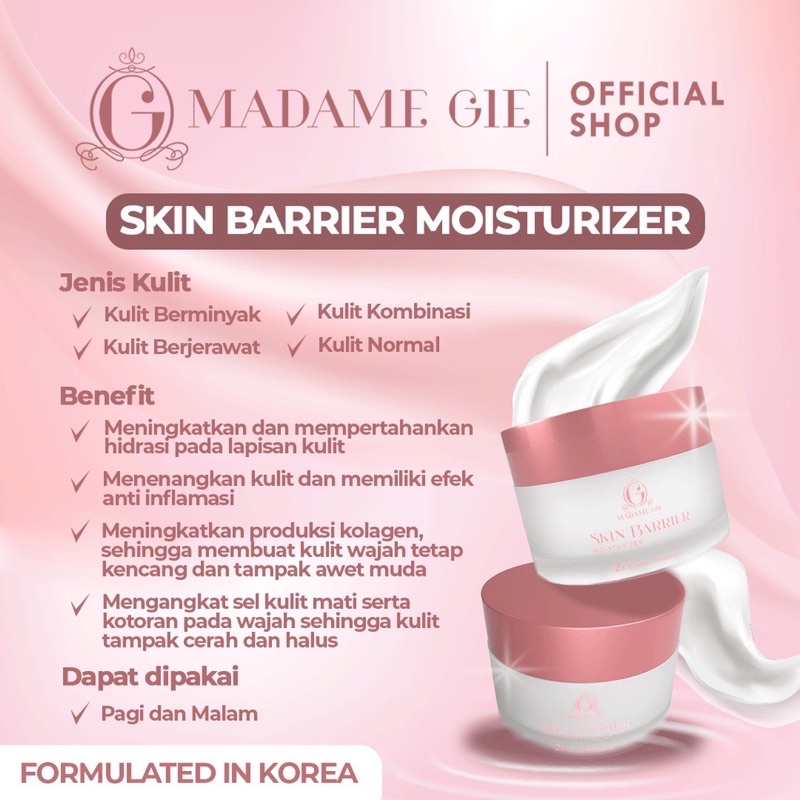 MADAME GIE Skin Barrier Indonesia / Serum Moisturizer Cream Primer BB Foundation Loose Powder Lipstick Eyeshadow Blush On Eyeliner Eyebrow Mascara Lipstick Lip Matte Gloss Balm Kutek / Facial Wash Toner Essence Sunscreen Mask Masker Body / Lipill Paket