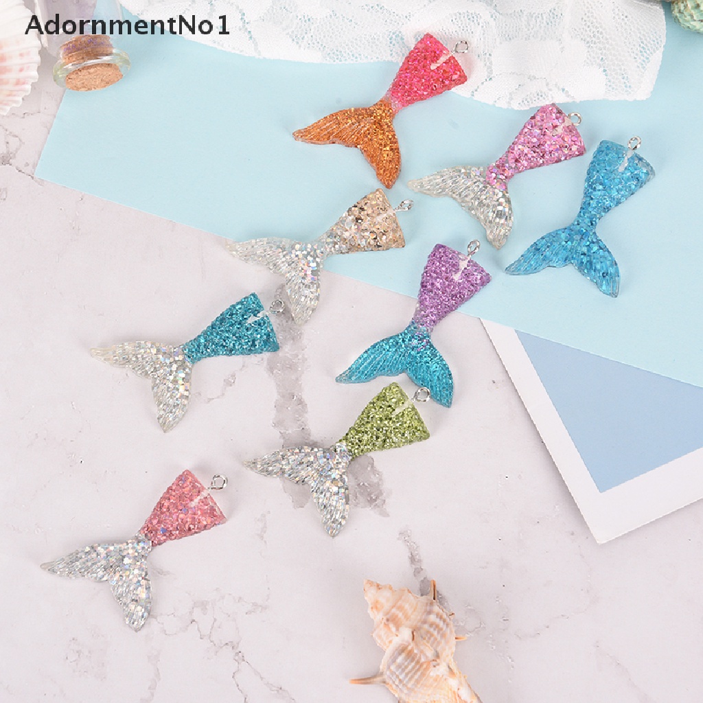 (AdornmentNo1) 10pcs / Set Liontin Bentuk Ekor Mermaid Aksen Glitter Untuk Aksesoris Gelang / Kalung