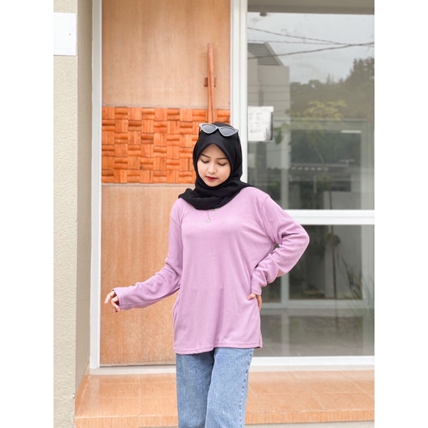 SWEATER OBLONG RAJUT LENGAN PANJANG TSHIRT KNIT RIB KAOS MELAR JUMBO ADEM DAILY BASIC