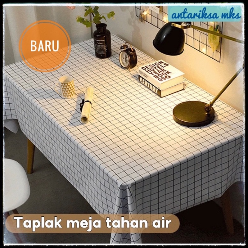 Taplak Meja Anti Air Motif Kotak Kotak Bahan PEVA 137x90  Cm Meja Ruang Makan Tamu Premium ANTARIKSA STORE TERMURAH