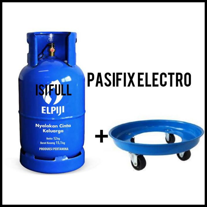 Best Seller - Tabung Gas 12 Kg Full Isi + Mascot Tatakan Roda Gas Biru