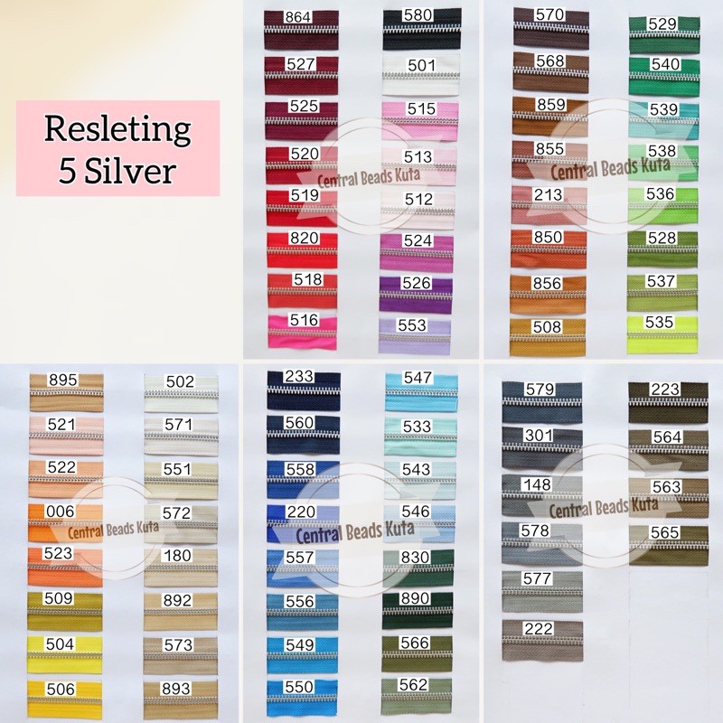 (1meter) daun resleting besi 5 silver YKK
