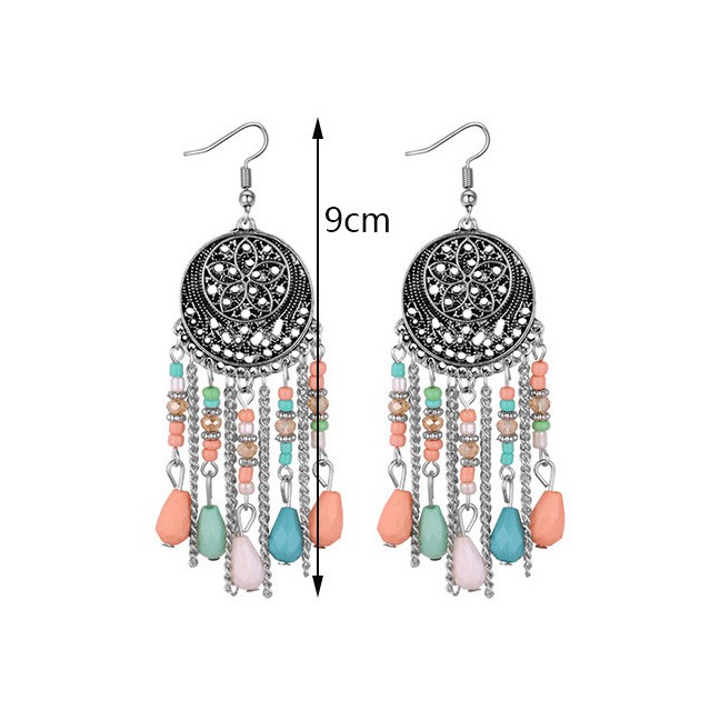 LRC Anting Gantung Vintage Multi-color Round Shape Decorated Earrings