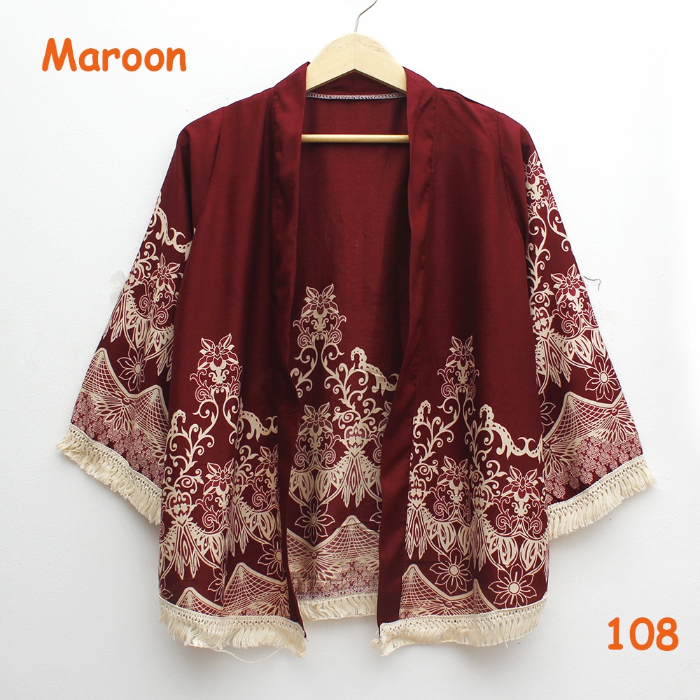 𝑱𝒂𝒌𝒂𝒓𝒕𝒂𝑭𝒂𝒔𝒉𝒊𝒐𝒏 BISA COD kardigan kimono rumbai katun etnik motif batik bohemian cardigan rumbai-maroon