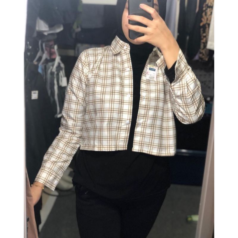Emma top tartan / kemeja crop Tartan / kemeja kotak crop-H