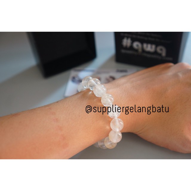 Gelang Batu CITRINE PUTIH Original 12mm SERAT premium STONE HEALING bening aksesoris craft mode hits