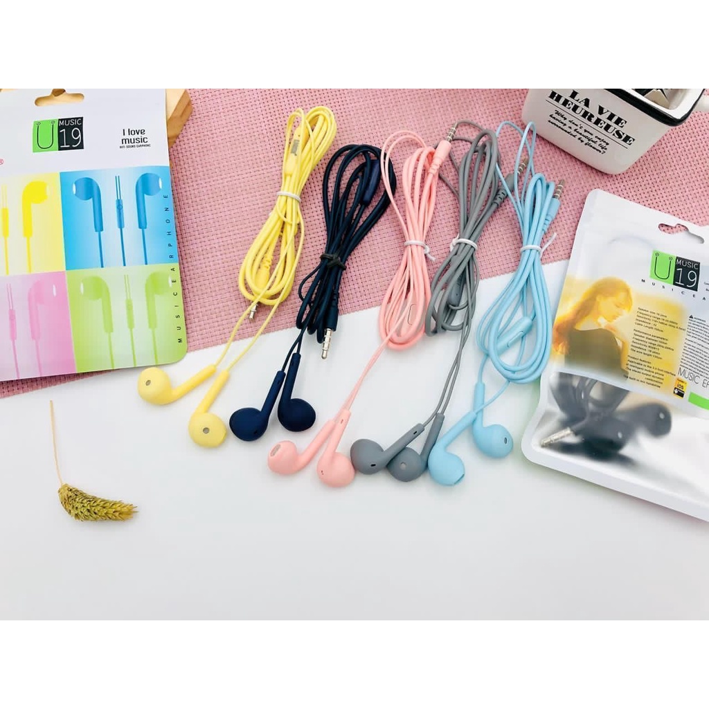 MINIGO~ HEADSET MACARON U19 SUPER BASS - HANDSFREE JACK 3.5MM MACARON PACKING PLASTIK KLIP CANDY PACK