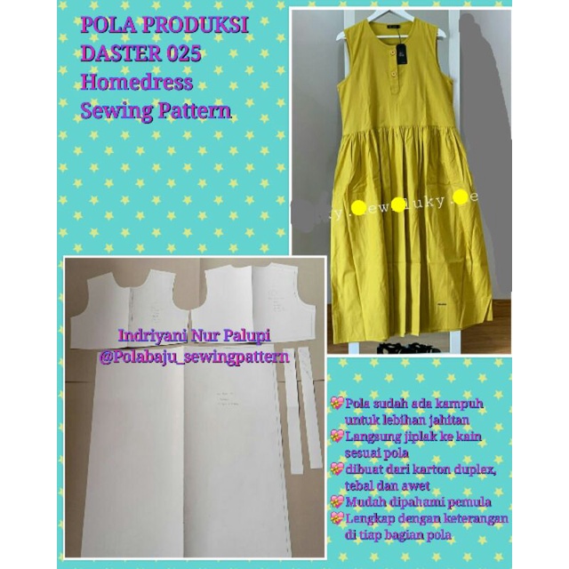 [ Bisa COD ] POLA DASTER HOMEDRESS 024 - Pola Baju - Pola produksi - Pola Instan