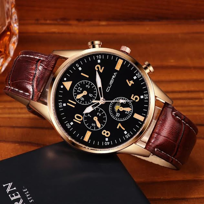 Premium (RRW) Jam Tangan Kasual Pria - Jam Tangan Cuena TF5005 - Jam Tangan Tali Kulit Distributor