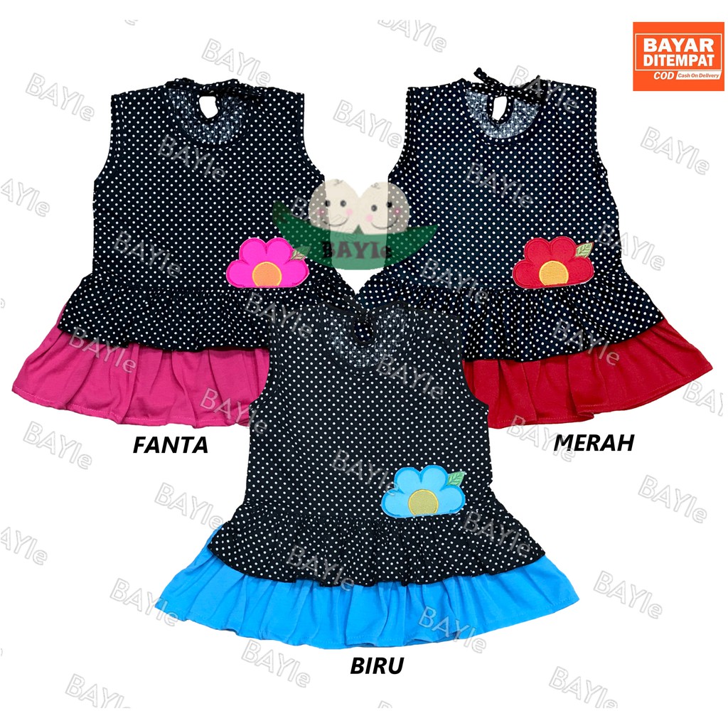 BAYIe - Baju bayi/Anak Perempuan Dress motif Polkadot Bunga Susun PLANET KIDS usia 0 -12 bulan