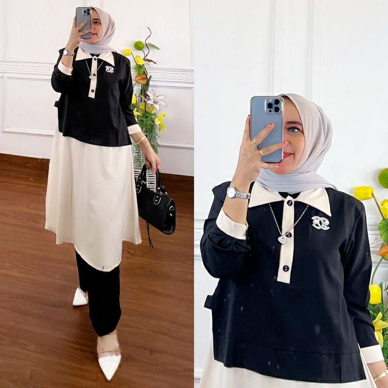 Zumma One Set 2in1 Setelan Baju Muslim Wanita Matt Shakila Polos Premium Fashion Tunik Stelan Celana