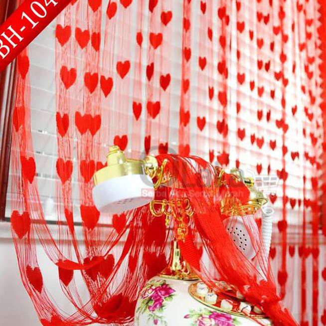 KXRF TIRAI BENANG MOTIF LOVE / TIRAI PINTU / TIRAI KAMAR TIDUR - BH-104 - PINK MUDA OBF1