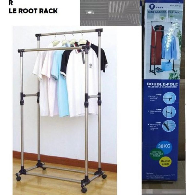 Stand Hanger Double Pakai Roda/Rak Gantung Pakaian 2 Lapis Rak Serbaguna Baju Gantungan Roda Laundry Pajangan Display Stand Hanger Murah COD