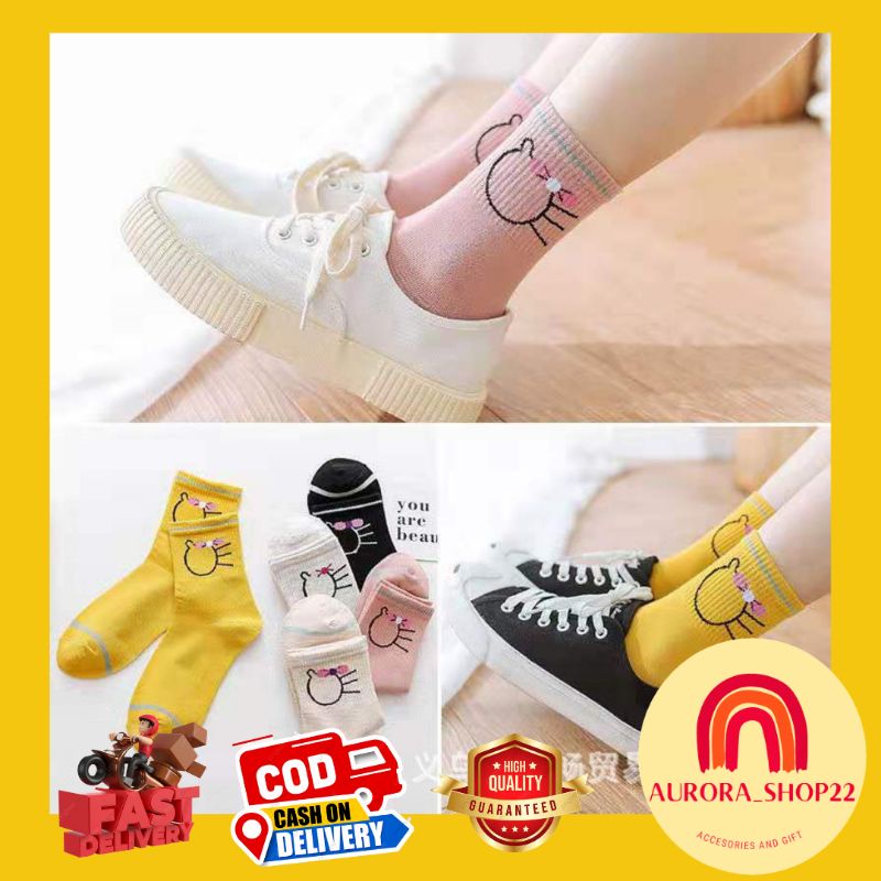 [COD] Kaos Kaki Panjang Motif Kepala Kucing Lucu Cute Import Kaos Kaki Wanita Women Sock