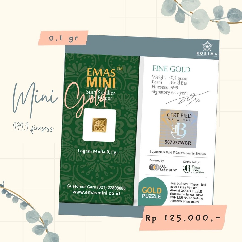 EMAS MINI LOGAM MULIA 0,1 Gram 24 karat