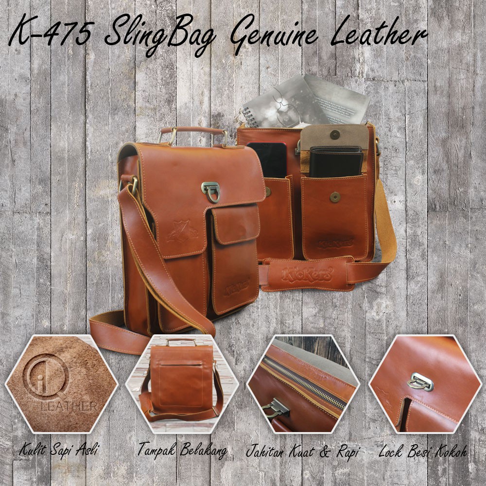 TAS  SLEMPANG PRIA SLINGBAG MEREK KICKERS KULIT SAPI ASLI UNTUK KERJA KODE:TAS 475
