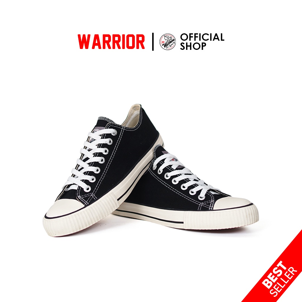 Jual Warrior Pro Basic Black White LC - Sepatu Sekolah Warrior Pendek