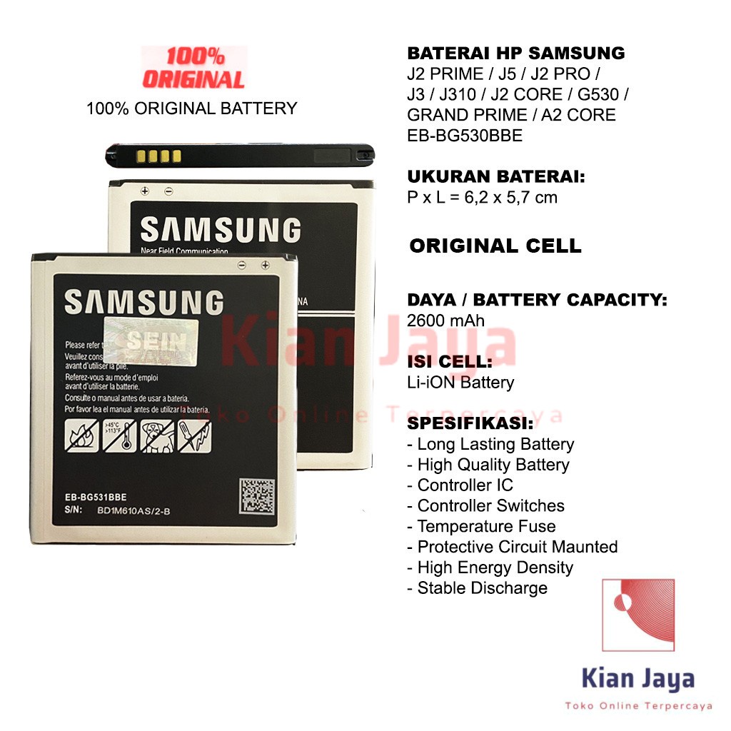 [Garansi 100% Ori] Baterai Galaxy J2 Prime Grandprime G530 J5 J3 J310 J320 J2 Core A2 Core J2 Pro 2018 Grand Prime Plus EB-BG530CBU Battery Batre Batrai Hp G532 J500 J500G G531 J250 A260 J260 Original