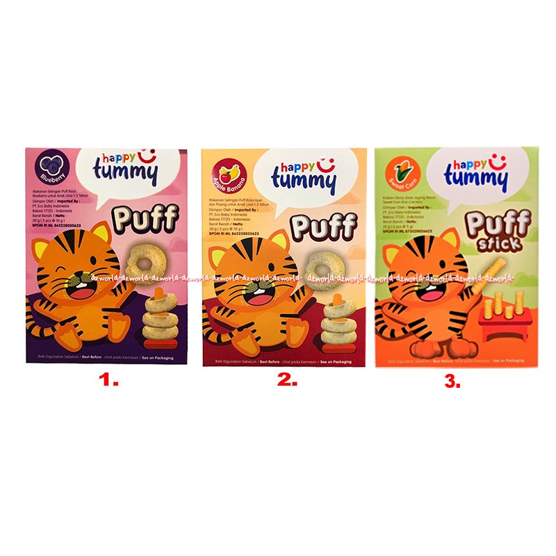 Happy Tummy Puff 30gr Snack For Baby Blueberry Apple Banana Sweet Corn Biskuit Cemilan Bayi Rasa Blue Berry Apel Pisang Jagung Manis Hepi Tumi Happytummy