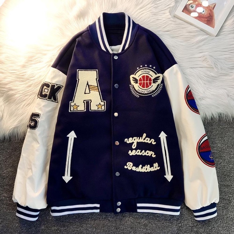 ACHOOCK BASKETBALL Jacket Varcity Baseball Oversize Pria Wanita Sweater Bisbol Fashion Terkini Gaya Casual OOTD Korean Style