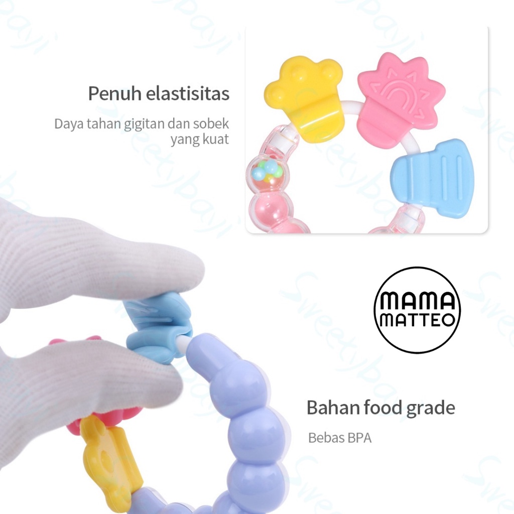 TEETHER Kerincing Bayi SIlikon / Bahan Food Grade / Gigitan Tangan Bayi Silicone / Warna Pink Biru Hijau Biru