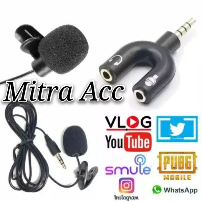 Paket Microphone Clip+ Audio Splitter For Youtuber Vlogger Smule Karaoke PUBG