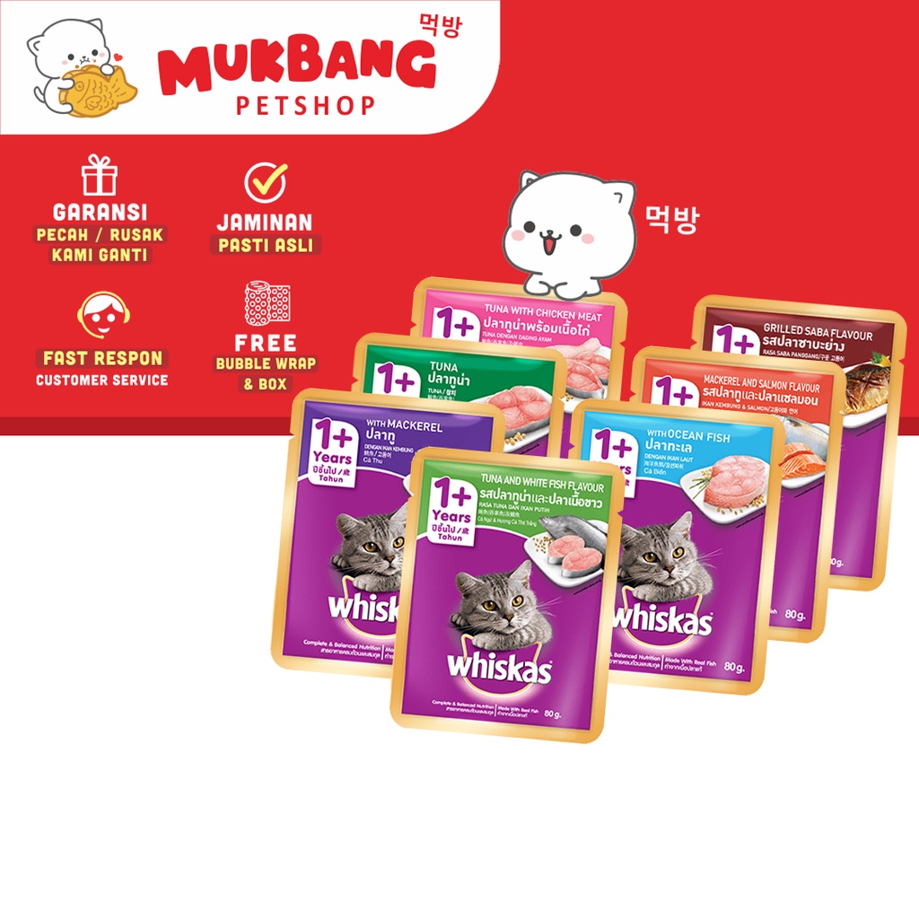 Whiskas Pouch 1+ 80 gram Makanan Kucing Basah Wet Food Whiskas Tuna Adult Whiskas 1+ Makanan Basah Kucing Wiskas Whiskas Basah Junior Wiskas Kucing Basah Wet Food Kucing Kitten Whiskas Tuna Adult Kitten Junior Pouch