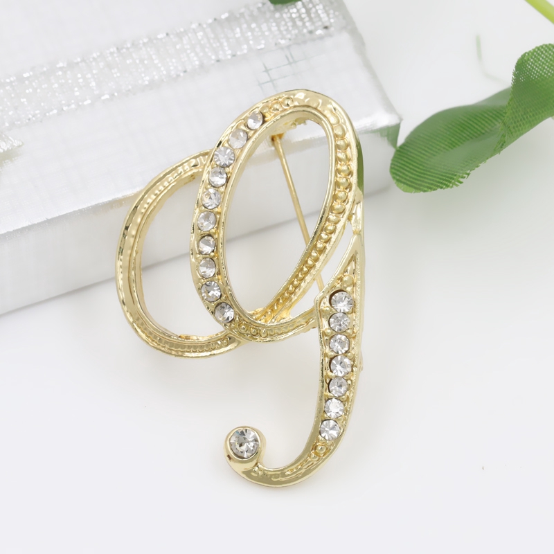 26 Huruf Pin Bros Berlian Imitasi Crystal Jernih Untuk Perhiasan Wanita Berlapis Emas Warna-Gold