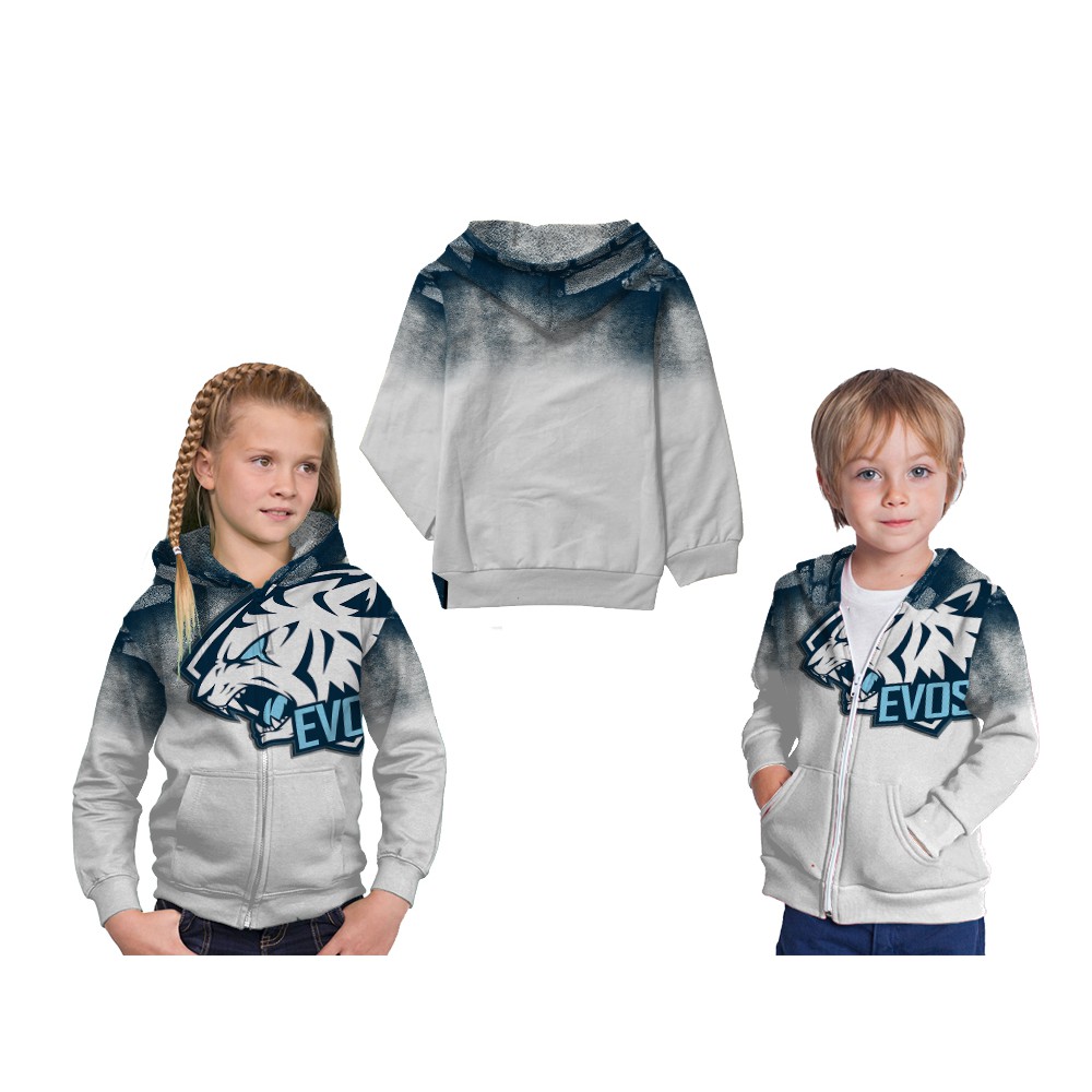 BISA COD  JAKET HOODIE ANAK / JAKET ANAK EVOS PUTIH Free fire Pubg ML Fullprint Custom