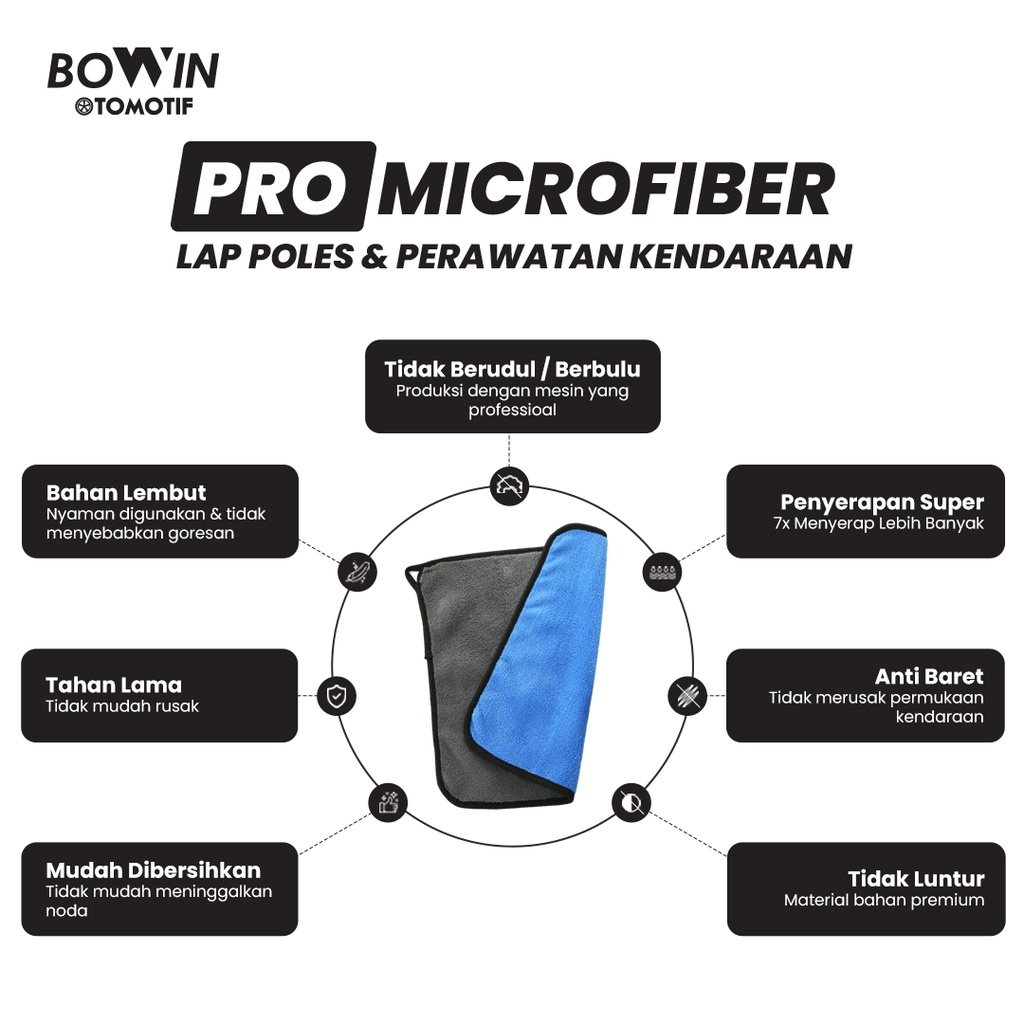 Bowin Pro Microfiber 800GSM (Lap Polish &amp; Detailing Exterior Interior)