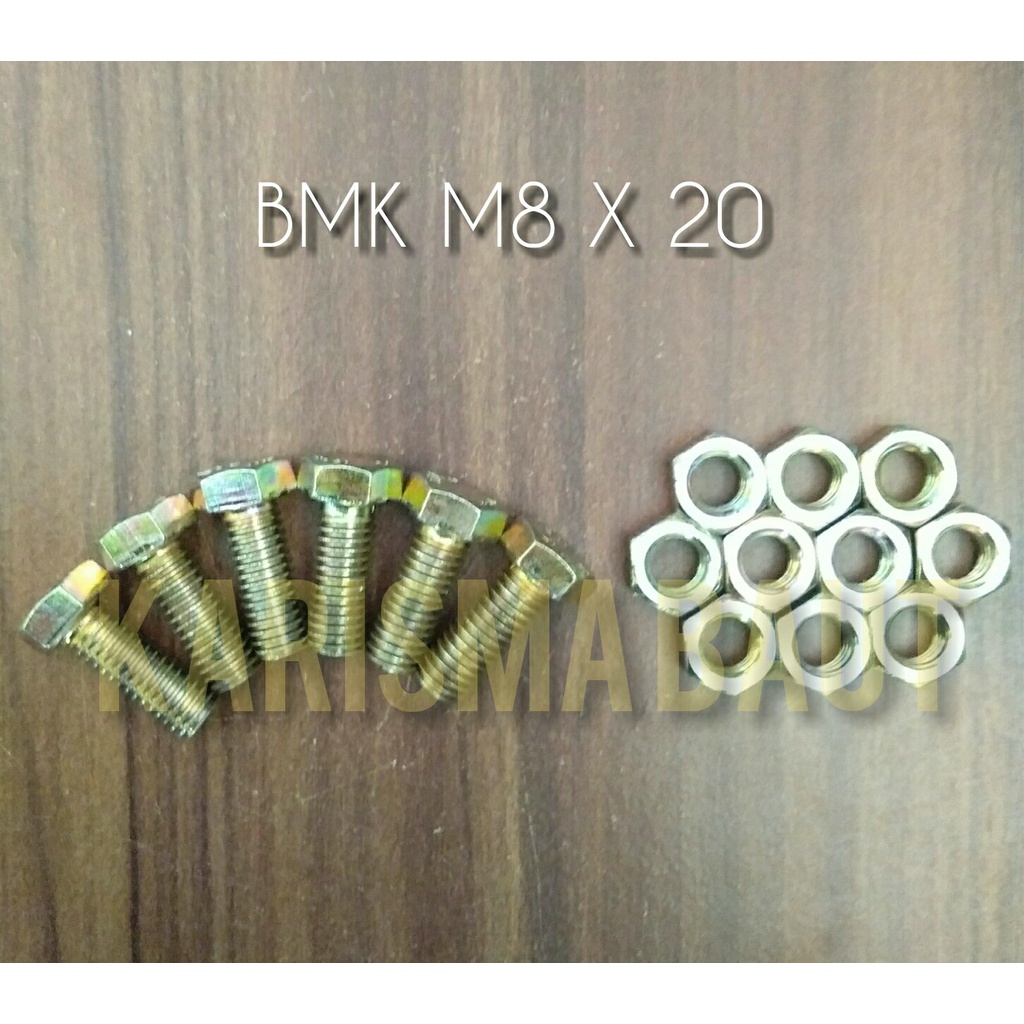 [1 set baut+mur] BMK M8X20 (Baut Mur Kuning M8 x 20)