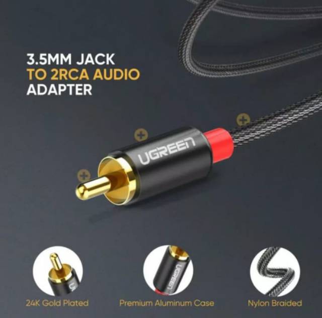 Ugreen Kabel Audio Jack 3.5mm to 2 RCA Nylon Braided Splitter Y Stereo Hifi