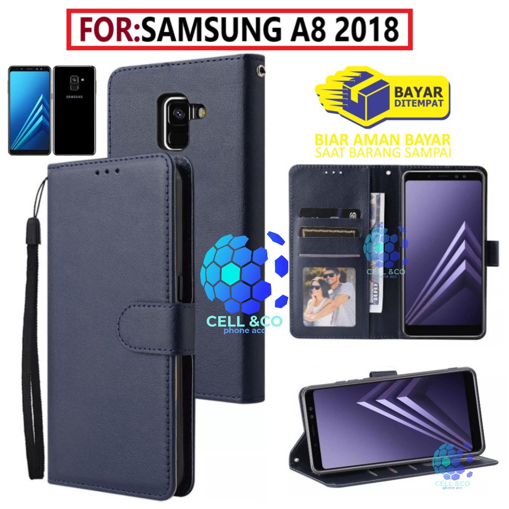 SAMSUNG A8 2018 CASE FLIP LEATHER WALLET PREMIUM FLIP CASE BUKA TUTUP KESING HP CASING FLIP CASE WALLET SAMSUNG A8 2018